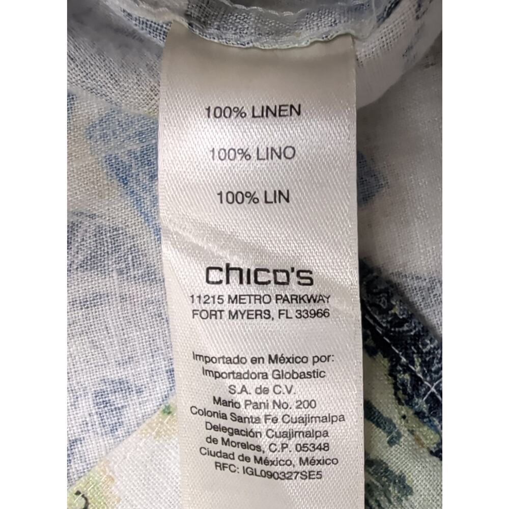 Chico's No Iron Linen Button Up Blouse Novelty Travel Stamp Print Birds Size 0 S - Picture 5 of 7